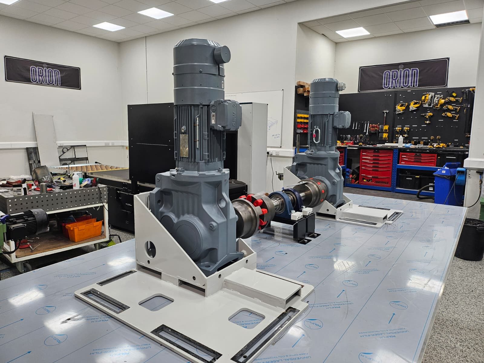 Twin quick-change drive assemblies for the BMW drop lifter, built and tested at Orion's facility
